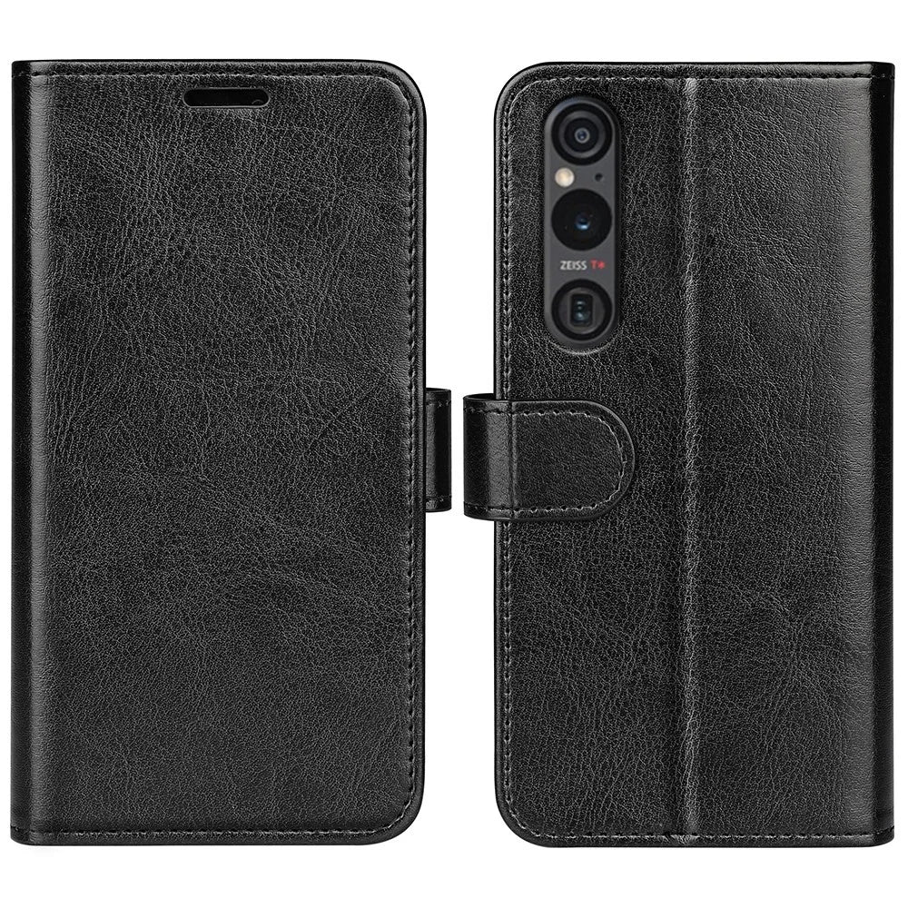 For Sony Xperia 1 VI Case Crazy Horse Texture PU Leather Stand Magnetic Protect Phone Cover - Black - 1