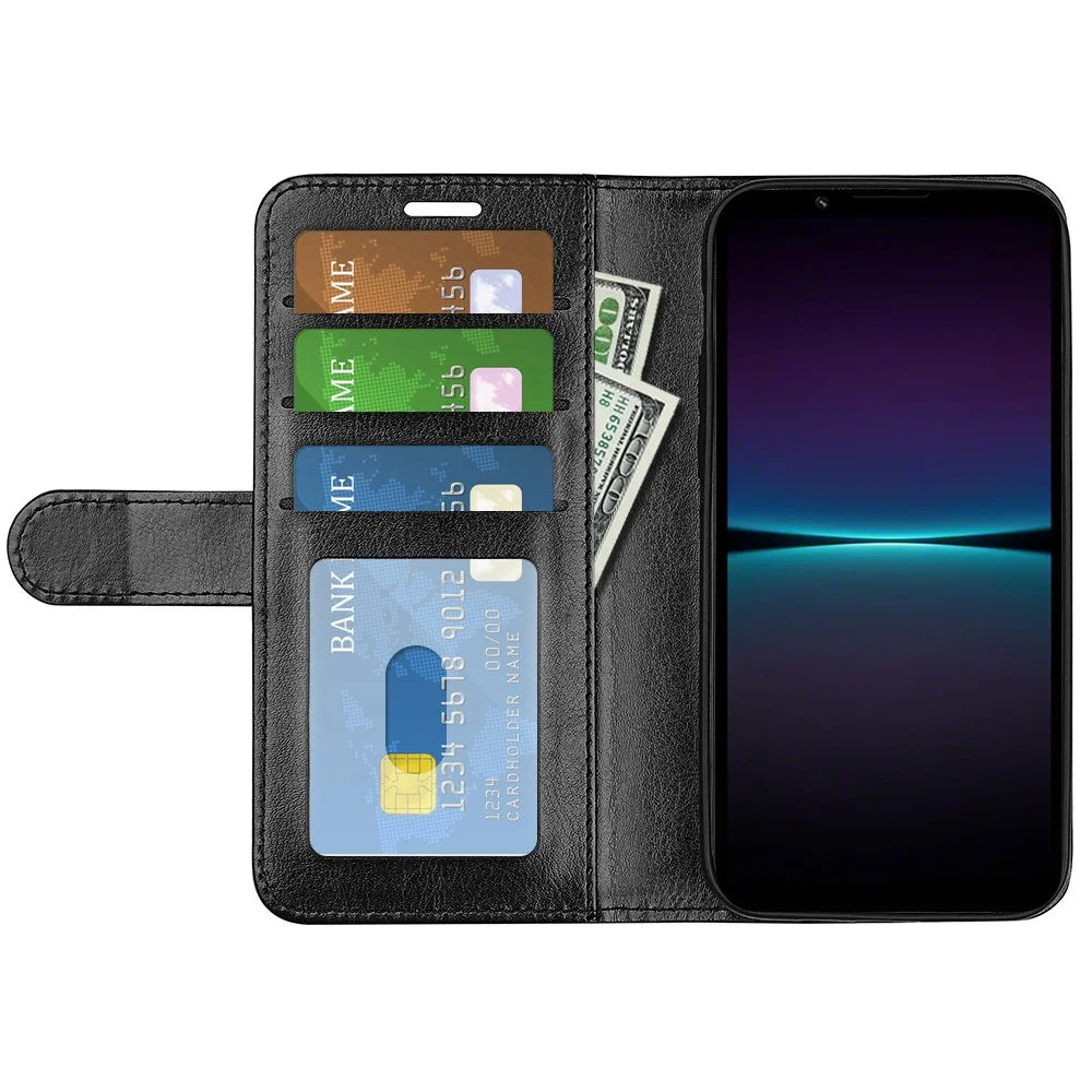 For Sony Xperia 1 VI Case Crazy Horse Texture PU Leather Stand Magnetic Protect Phone Cover - Black - 2