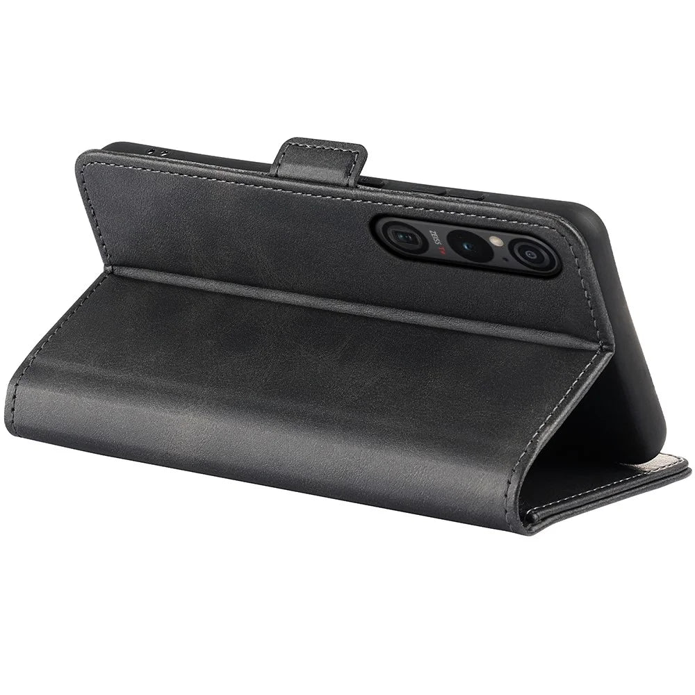 For Sony Xperia 1 VI Case Wallet Flip Folio Leather Cell Phone Cover Dual Magnetic Clasp - Black - 4