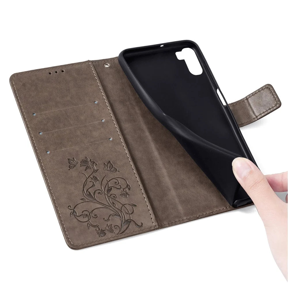 For vivo iQOO Neo9 5G / Neo9 Pro 5G Case PU Leather Butterfly Floral Flip Stand Phone Cover - Grey - 6