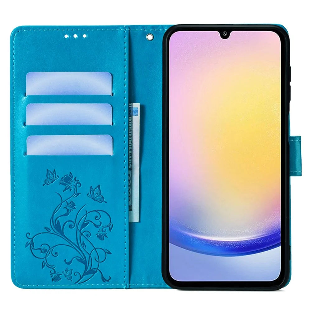 For Samsung Galaxy A72 5G / 4G Case Butterfly Flower PU Leather Cell Phone Shell Online Shopping   - Blue - 2
