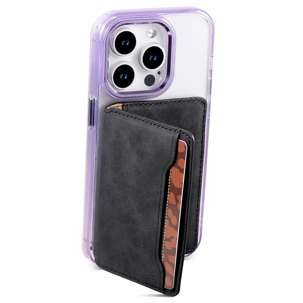 D20 Retro Texture Leather Card Bag Phone Back Magnetic Card Holder - Black - 2