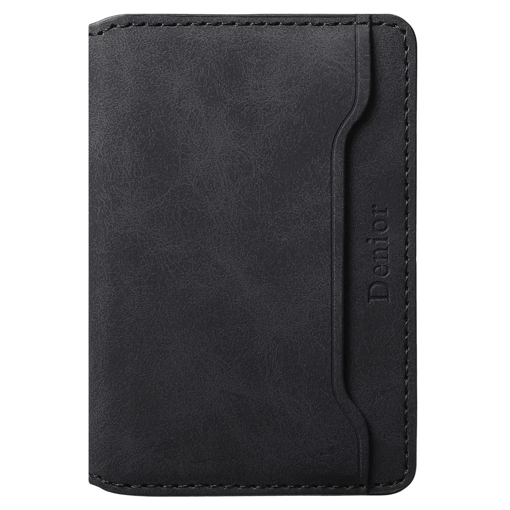 D20 Retro Texture Leather Card Bag Phone Back Magnetic Card Holder - Black - 4