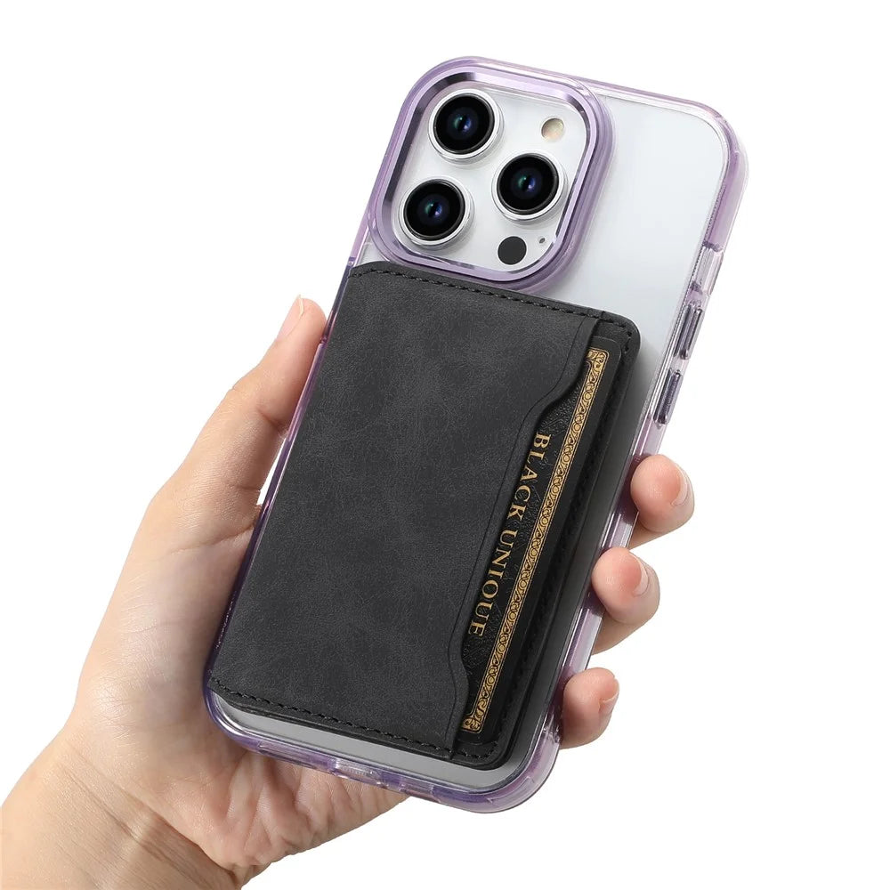 D20 Retro Texture Leather Card Bag Phone Back Magnetic Card Holder - Black - 5