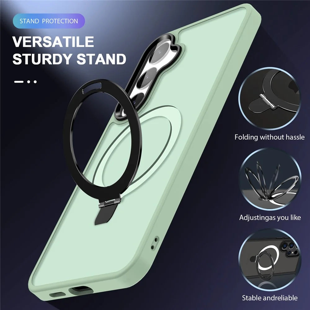 For Samsung Galaxy S24 Ultra PC Case Kickstand Protective Cover Magnetic Case - Light Green - 5