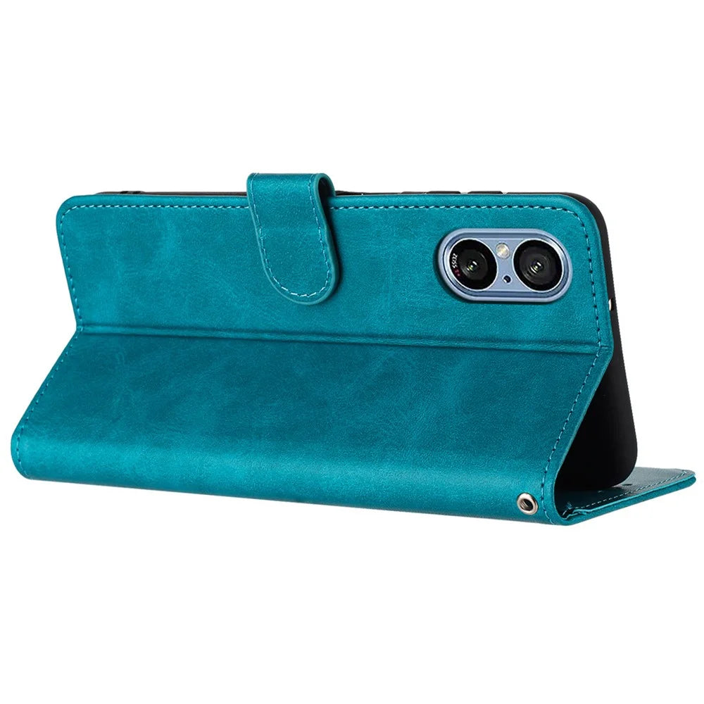 For Sony Xperia 5 V Cover PU Leather Flip Stand Wallet Cell Phone Case with Strap - Green - 2