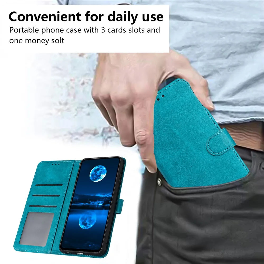 For Nokia C300 PU Leather Fall Resistant Flip Case Calf Texture Phone Cover with Strap - Green - 7