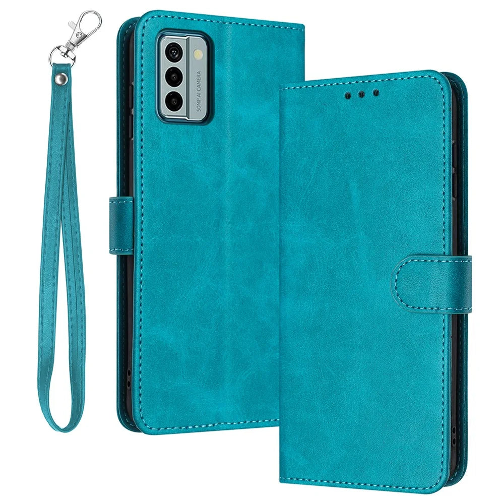 For Nokia G22 Cell Phone Cover Calf Texture PU Leather + TPU Case with Wrist Strap - Green - 1