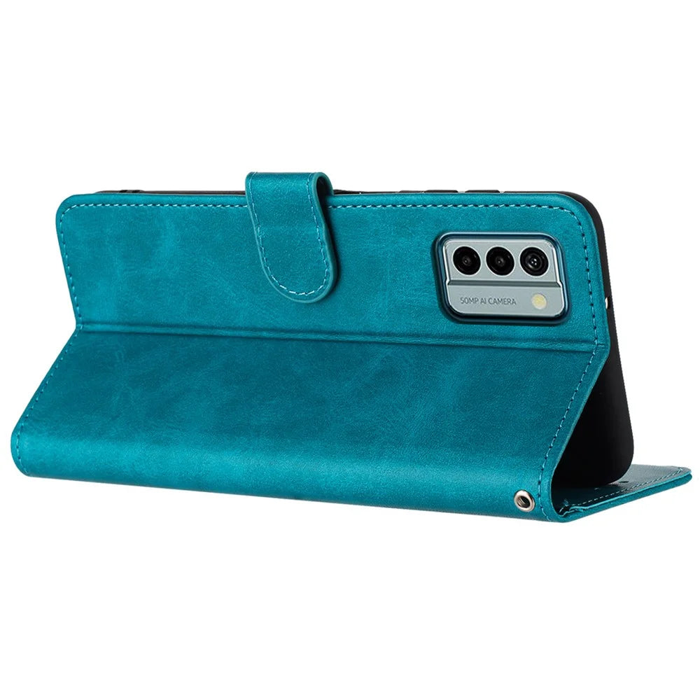 For Nokia G22 Cell Phone Cover Calf Texture PU Leather + TPU Case with Wrist Strap - Green - 2