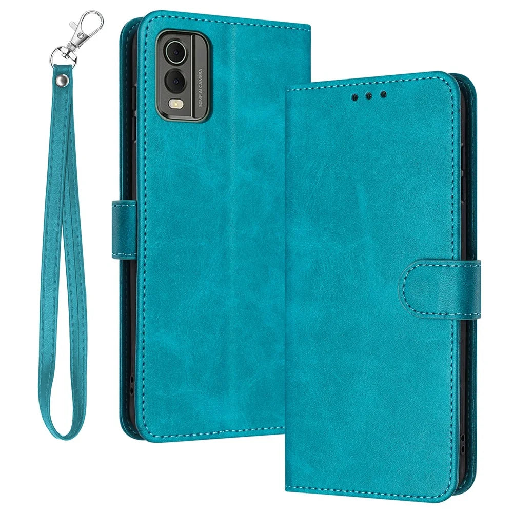 For Nokia C32 (TA-1534) Calf Texture PU Leather + TPU Case Phone Cover with Strap - Green - 1