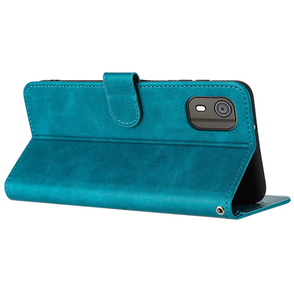 For Nokia C02 TA-1522 Cover PU Leather Flip Stand Wallet Smartphone Case with Strap - Green - 2