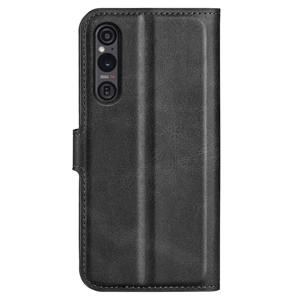 For Sony Xperia 1 VI Case Calf Texture Wallet PU Leather Flip Folio Phone Cover - Black - 6