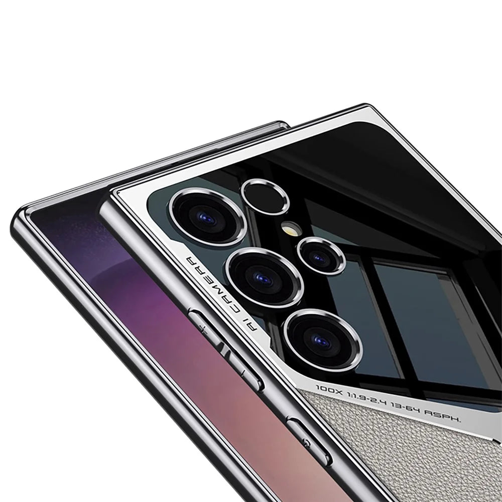 GKK For Samsung Galaxy S23 Ultra Case Electroplating PU Leather+PC Anti-drop Phone Cover - Titanium Grey - 2