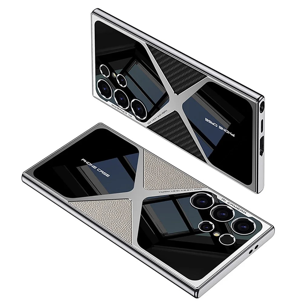 GKK For Samsung Galaxy S23 Ultra Case Electroplating PU Leather+PC Anti-drop Phone Cover - Titanium Grey - 7