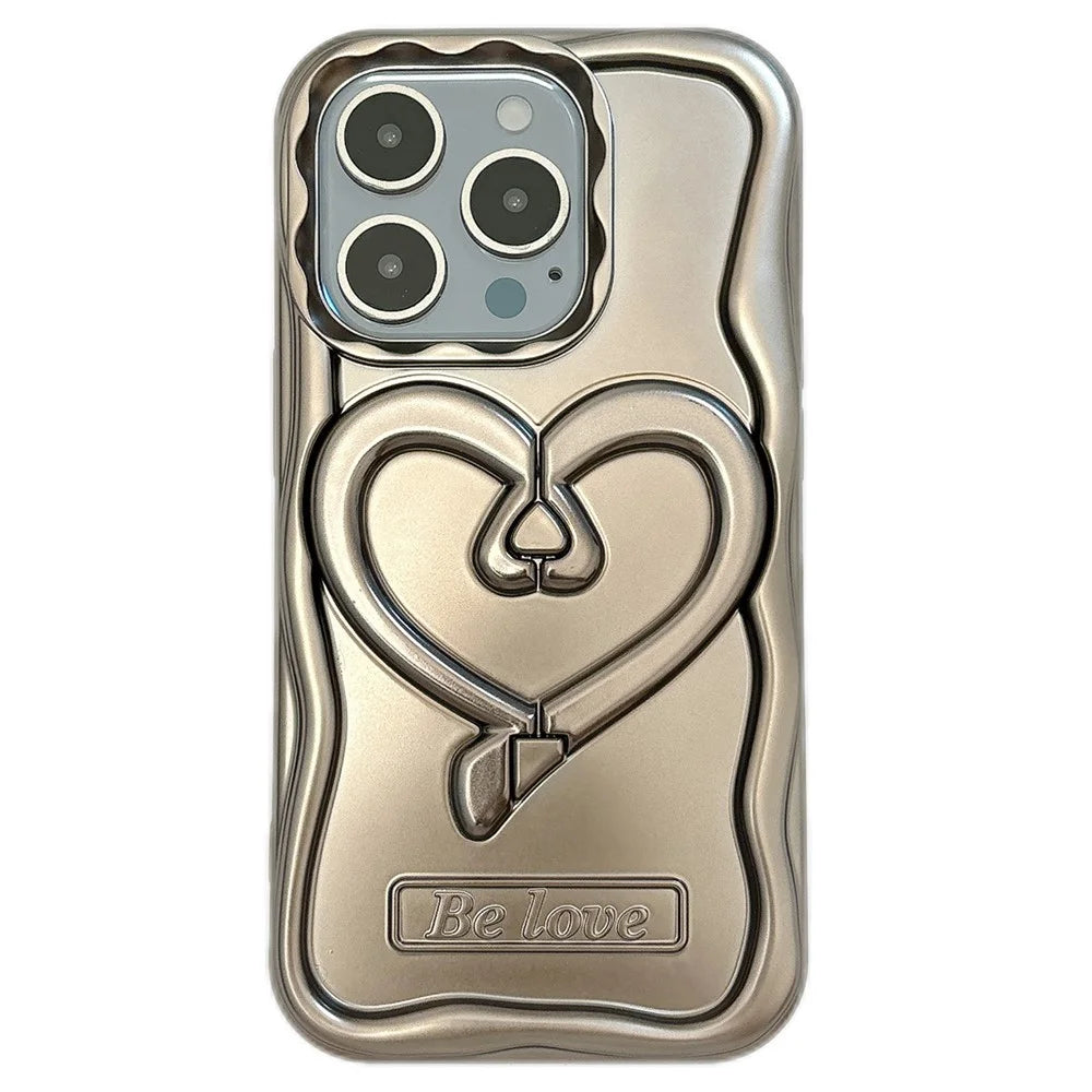 For iPhone 12 Pro Mobile Phone Cover Heart Shape Kickstand TPU Electroplated   Phone Cases - Titanium Grey - 1