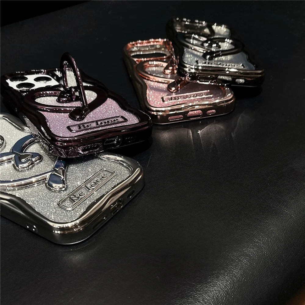 For iPhone 12 Pro Max 6.7 Inch TPU Case Electroplated Transparent Phone Kickstand Cover with Glitter Paper - Silver - 5