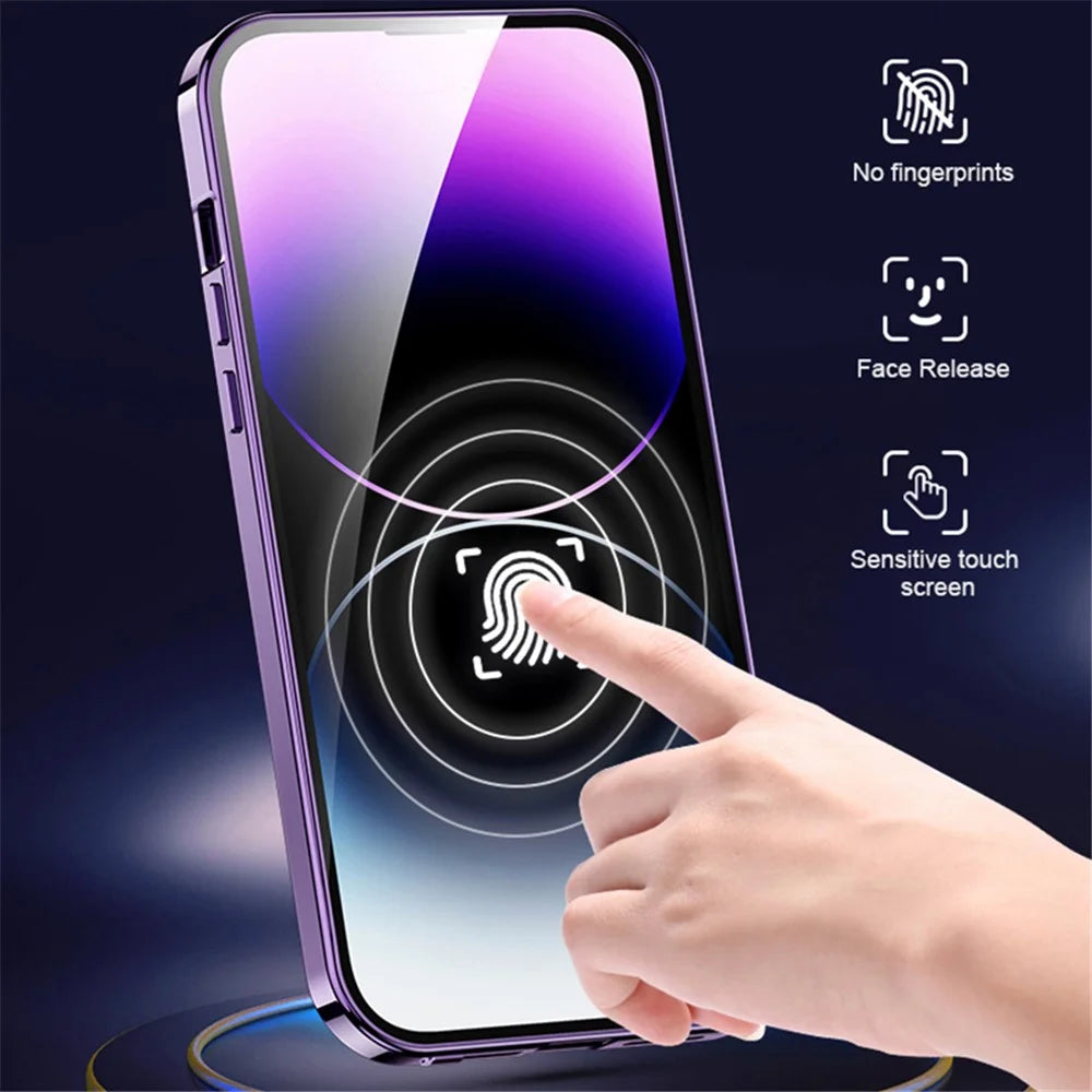 For iPhone 13 Case Acrylic+Tempered Glass Buckle Lock Phone Cover Compatible with Magsafe - Dark Purple - 2