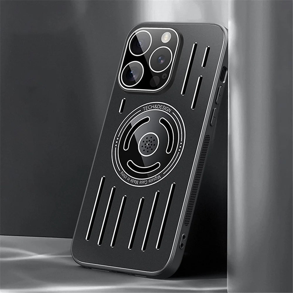 For iPhone 14 Pro Heat Dissipation Phone Case TPU+Metal Magnetic Back Cover with Lens Film - Black - 2