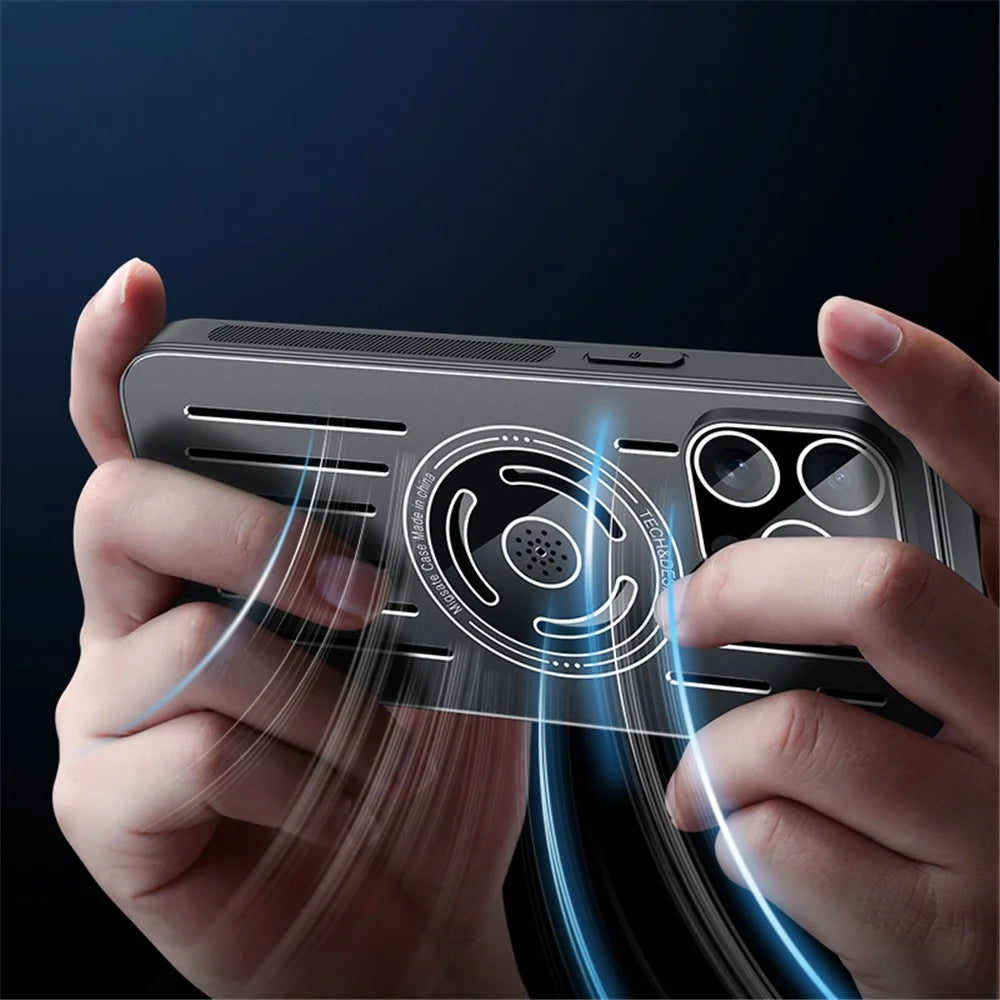 For iPhone 14 Pro Heat Dissipation Phone Case TPU+Metal Magnetic Back Cover with Lens Film - Black - 7