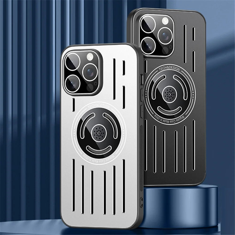 For iPhone 15 Pro Max Built-In Lens Film Phone Case TPU+Metal Magnetic Heat Dissipation Cover - Black - 3