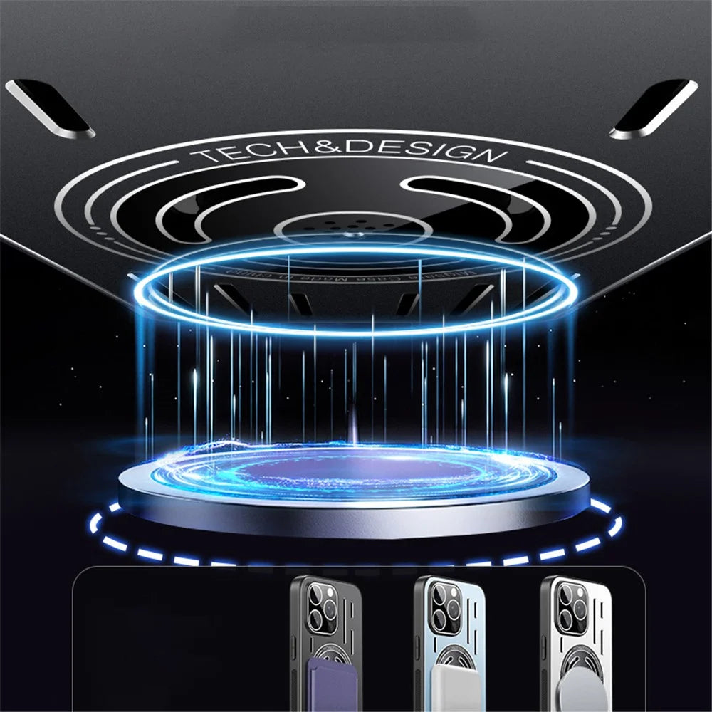 For iPhone 15 Pro Max Built-In Lens Film Phone Case TPU+Metal Magnetic Heat Dissipation Cover - Black - 5