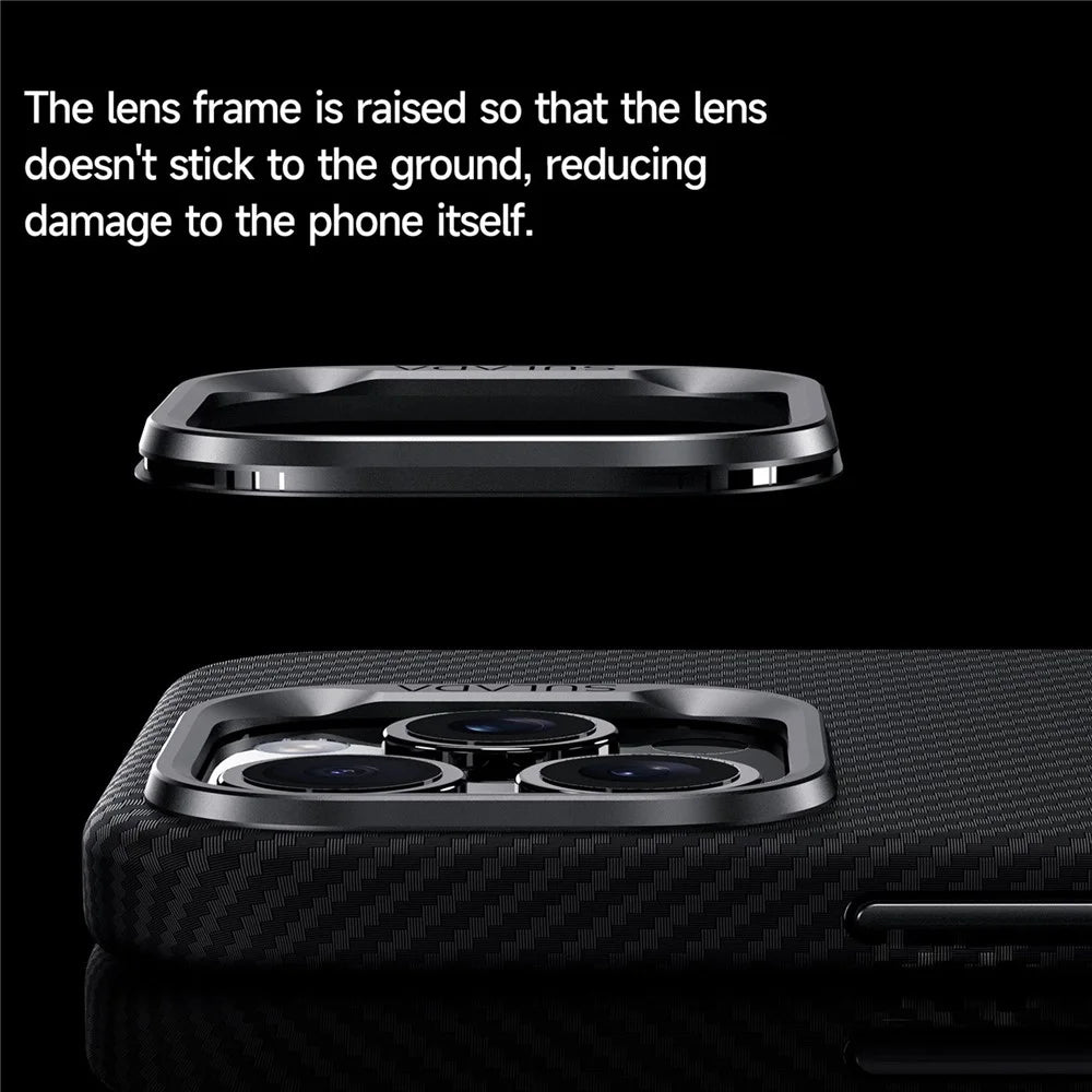 SULADA For iPhone 15 Pro Max Magnetic Case Metal Lens Frame Leather Coated TPU Phone Cover - Brown - 2