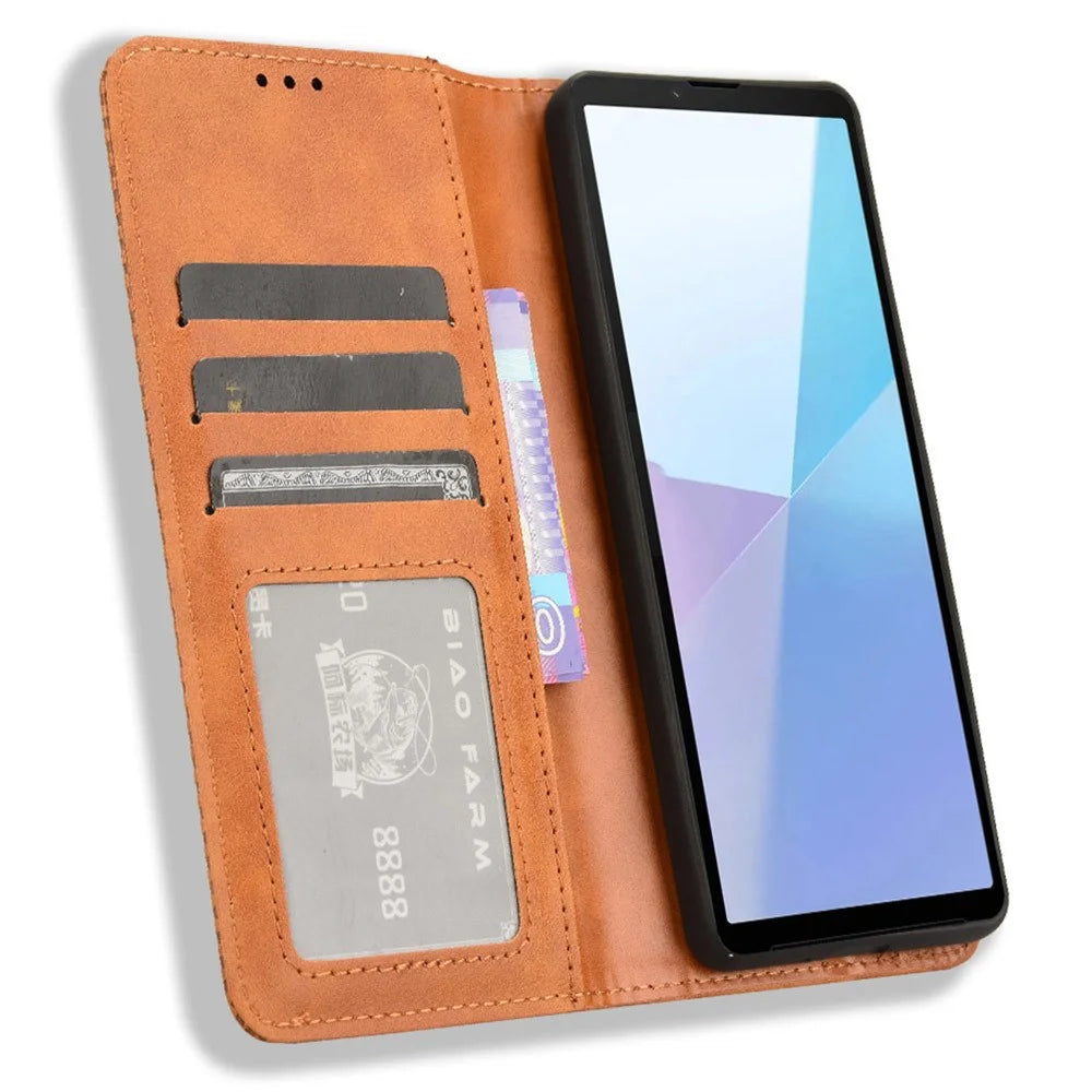For Sony Xperia 10 VI Wallet Leather Cover Wallet Stand   Phone Case - Brown - 2