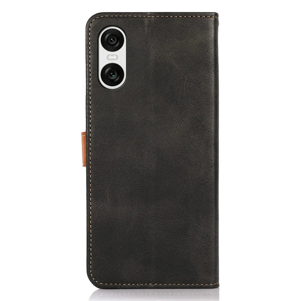 KHAZNEH For Sony Xperia 10 VI Cover TPU+PU Leather Phone Shell Magnetic Flip Stand Phone Case - Black - 6