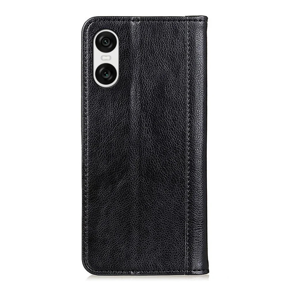 For Sony Xperia 10 VI Case Litchi Texture Split Leather Stand Phone Cases   - Black - 6