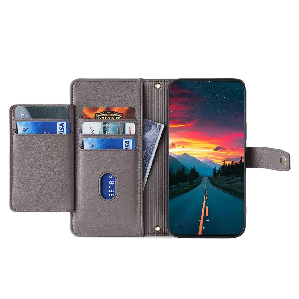 For TCL 505 Case PU Leather Bump Proof Cash Pocket Crossbody Phone Cover - Grey - 2