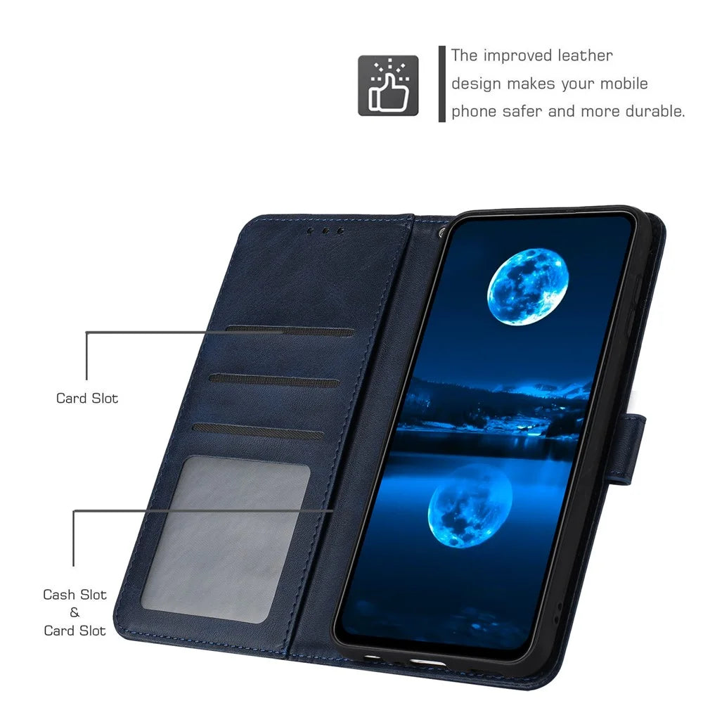 For TECNO Pova 5 Pro 4G Case Leather Stand Shockproof Cell Phone Cover with Wallet - Sapphire - 3