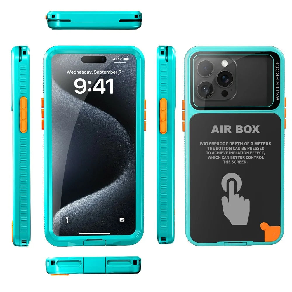 SHELLBOX Air Box Series For iPhone 15 Pro Max Waterproof Cover PC+TPU+PET Protective Phone Case - Blue - 2
