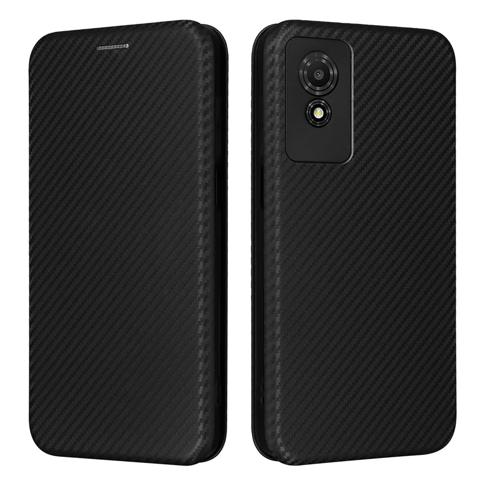 For TCL 501 Case Carbon Fiber Texture Magnetic Horizontal Flip Leather Phone Cover - Black - 1