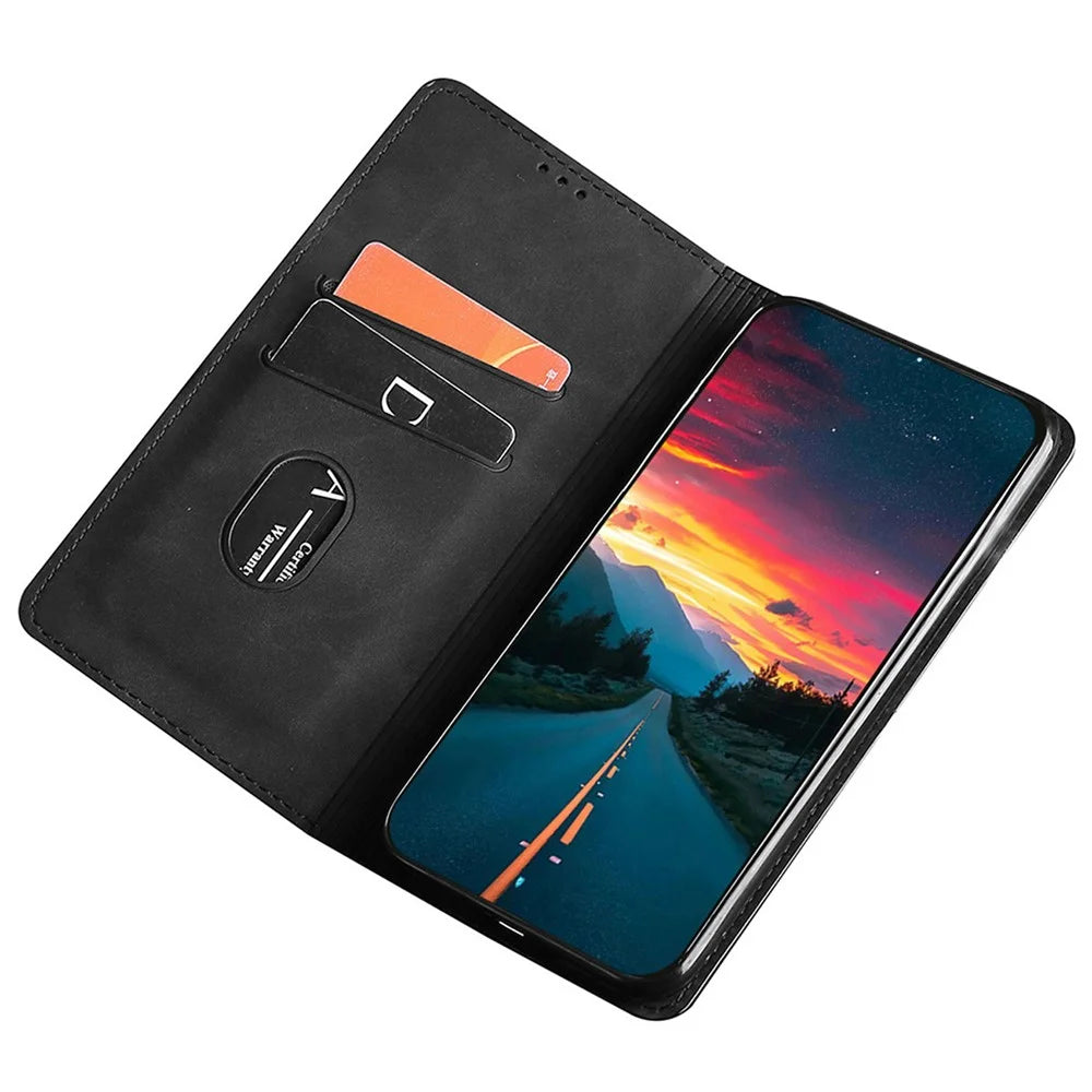 For vivo Y03 Case PU Leather Magnetic Auto-Absorbed Cover with Card Holder - Black - 2