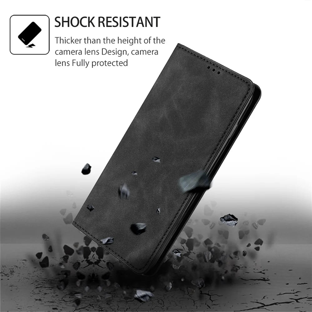 For vivo Y03 Case PU Leather Magnetic Auto-Absorbed Cover with Card Holder - Black - 5