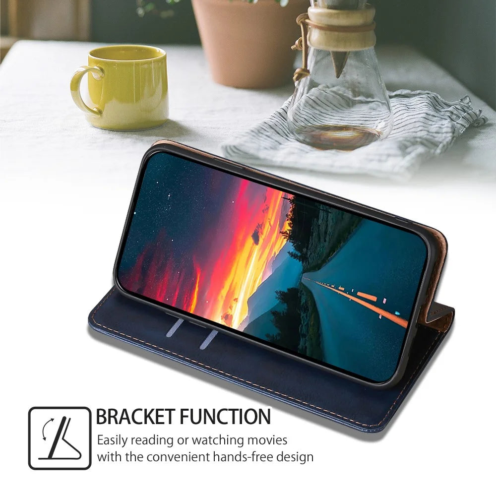 For Realme C65 4G Leather Wallet Case Magnetic Closing Anti-Drop Cover Phone Accessories Distributors - Blue - 3