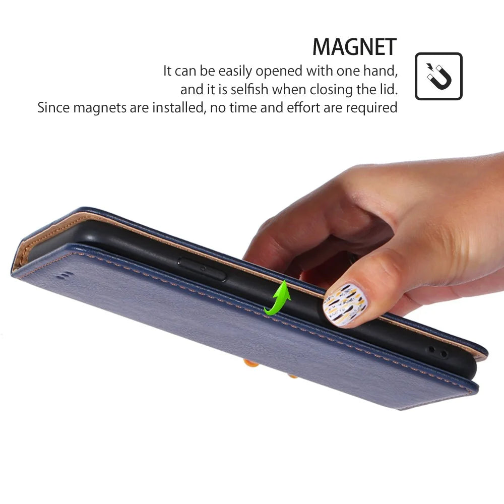 For Realme C65 4G Leather Wallet Case Magnetic Closing Anti-Drop Cover Phone Accessories Distributors - Blue - 4
