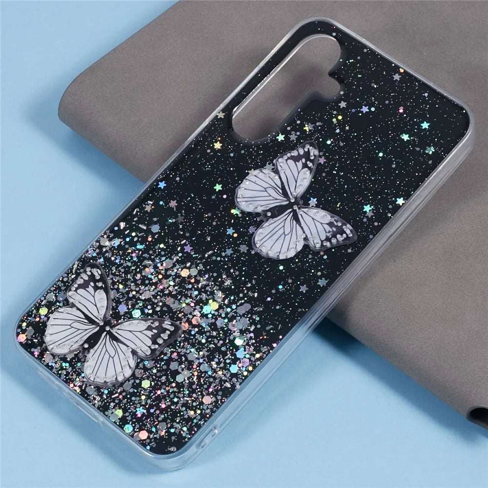 AW Series For Samsung Galaxy A15 4G / A15 5G Case Butterfly Pattern TPU+PVC Anti-Drop Phone Cover - Black - 3