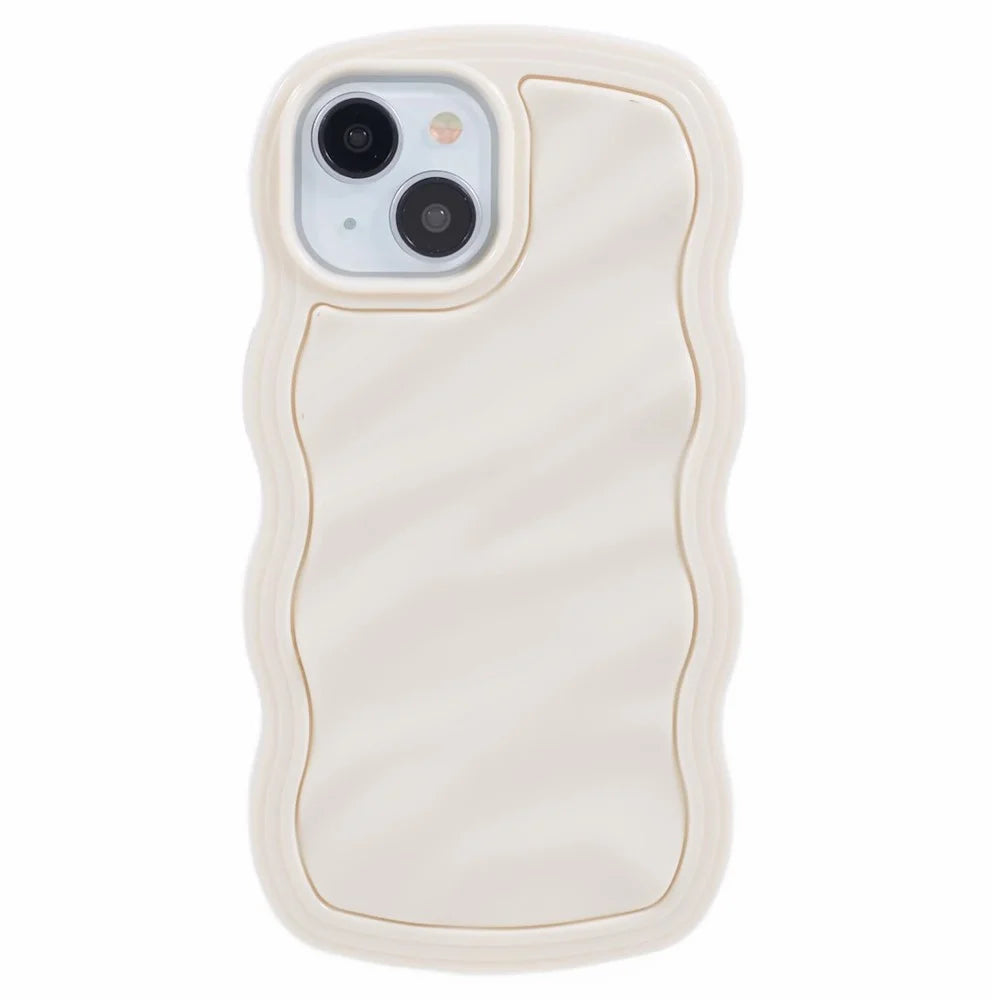 WT Series for iPhone 14 Case Anti-Slip Grip Wave Curly Frame Shape TPU+PC Phone Cover - White - 1