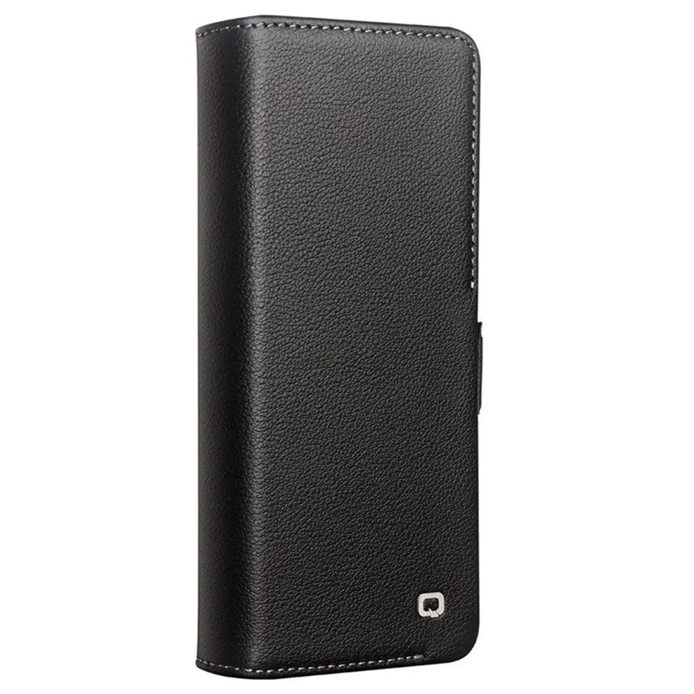 QIALINO For Samsung Galaxy Z Fold5 5G Case Genuine Cow Leather Wallet Phone Shell Magnetic Phone Cover - Black - 5