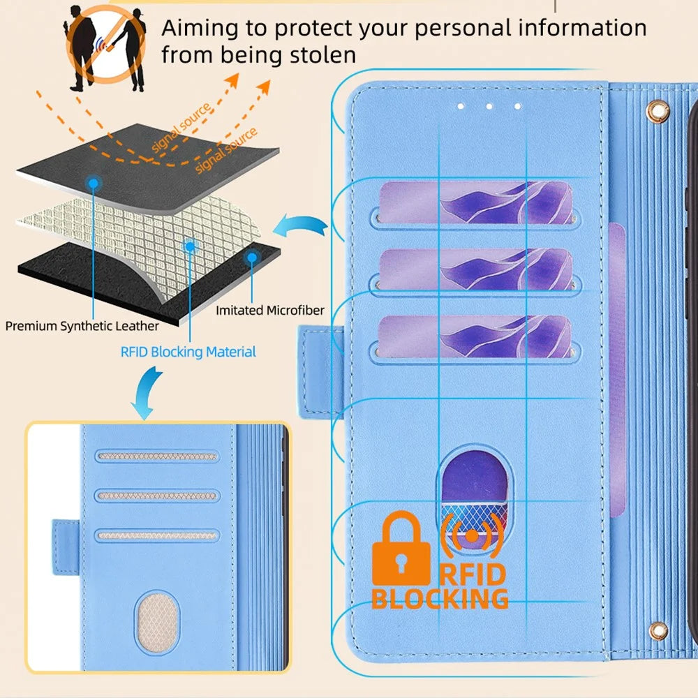 For TCL 505 Wallet Case Anti-Scratch PU Leather Card Slots Phone Cover with Straps - Blue - 4