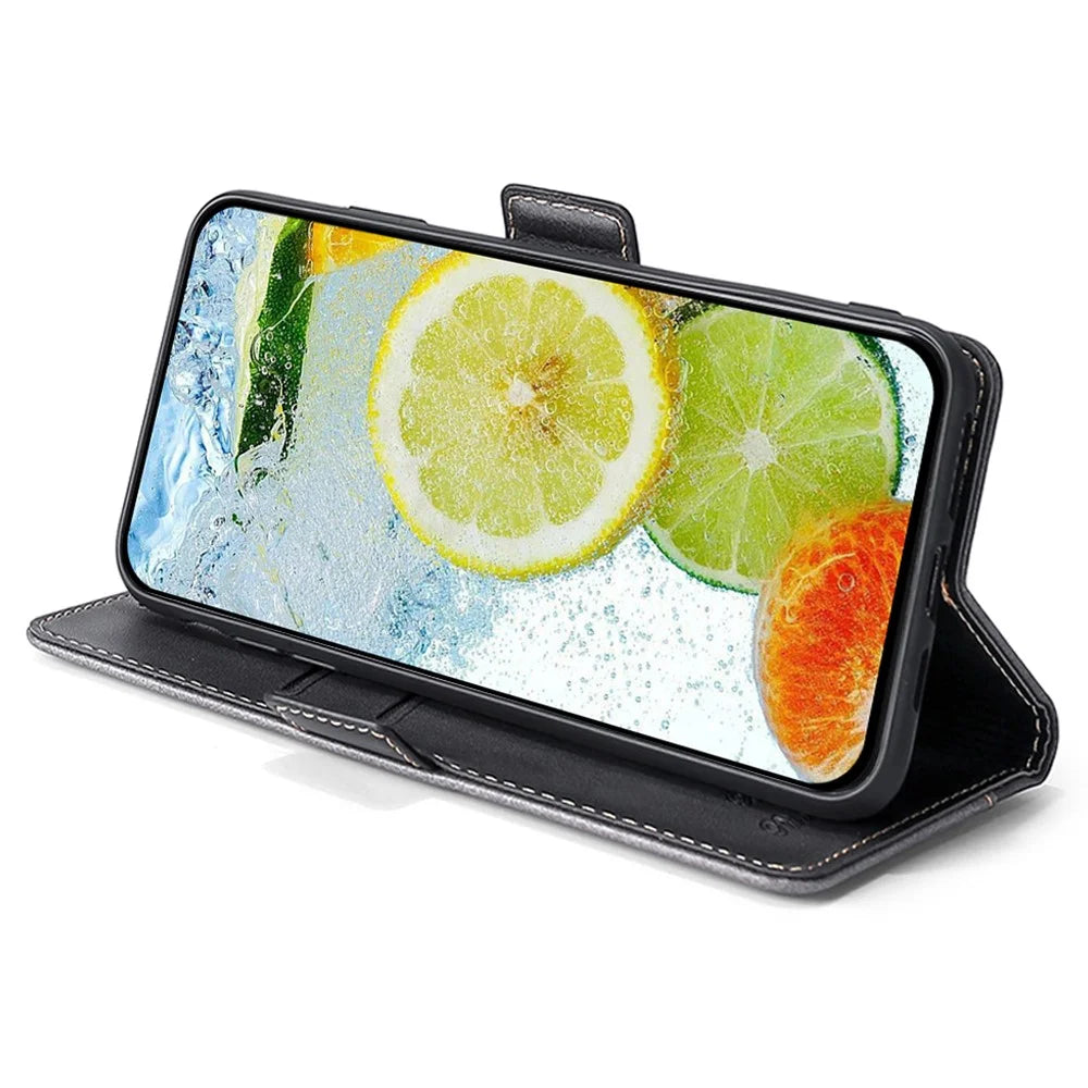 For itel P55+   Phone Case Leather Wallet Dual Color Splicing Phone Cover - Black+Grey - 3