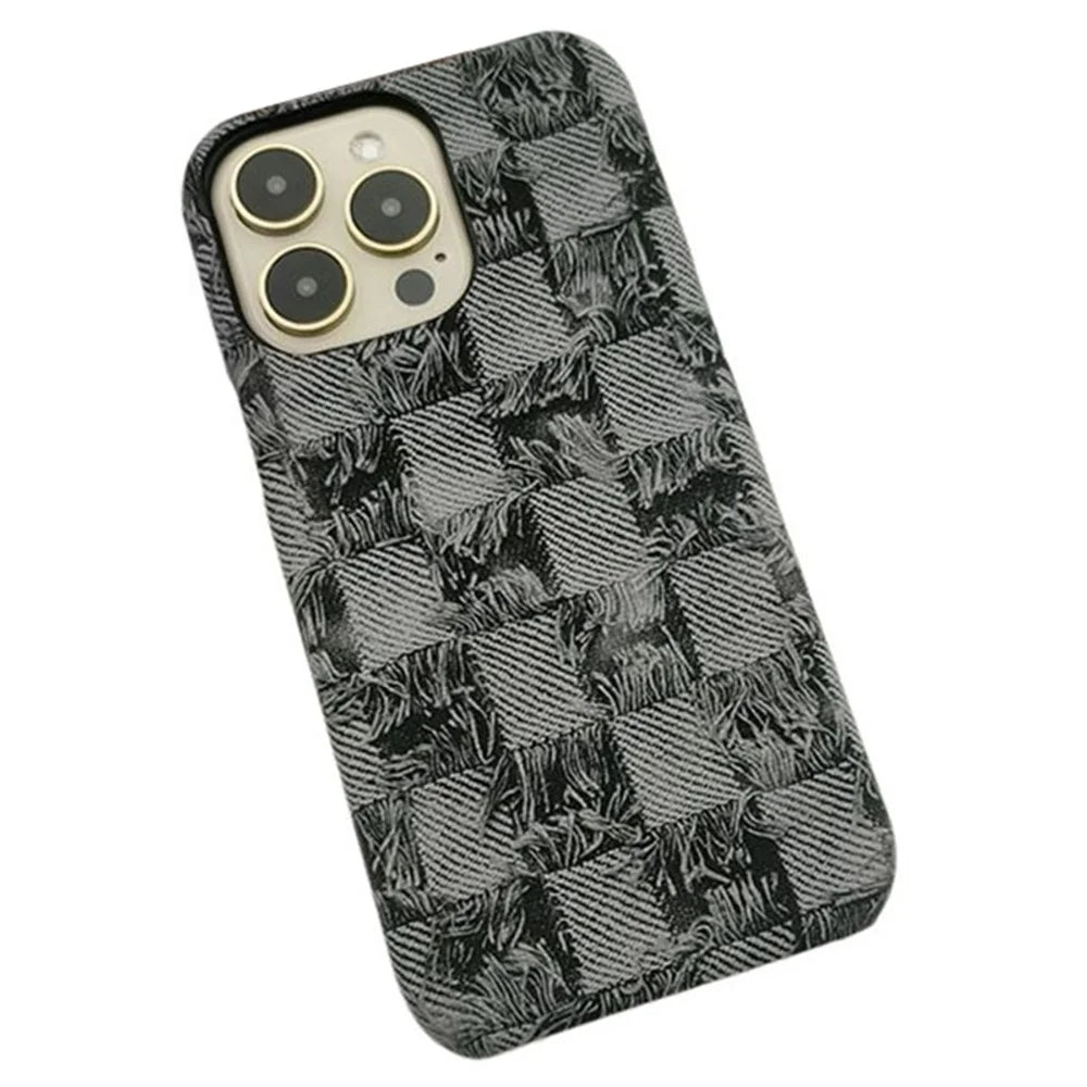 For iPhone 14 Pro Max Phone Case Jeans Texture PU Leather+PC Cover for Teen Girls Women - Black - 1