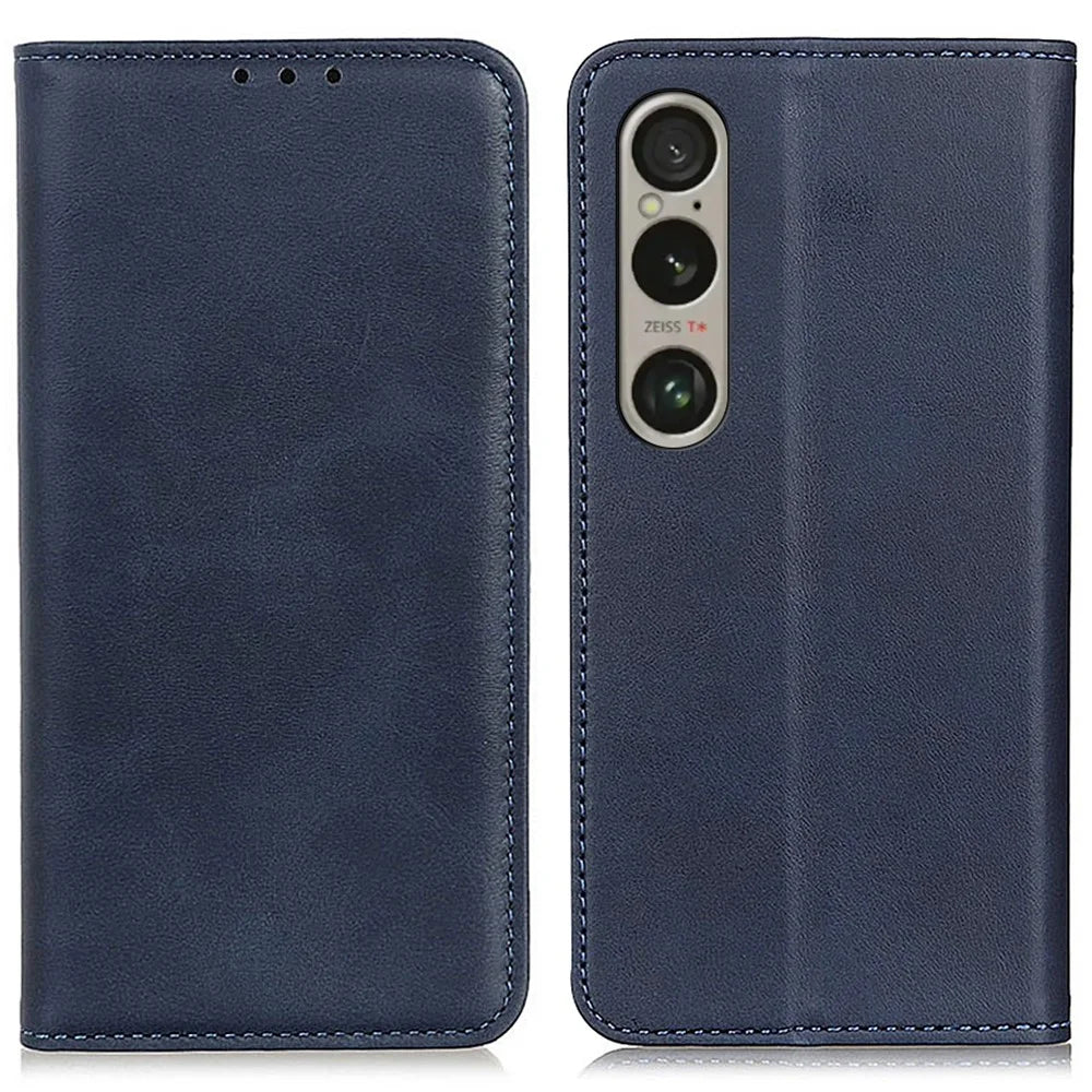 For Sony Xperia 1 VI Case Split Leather Magnetic Closing Phone Shell Wallet Protective Cover - Blue - 1