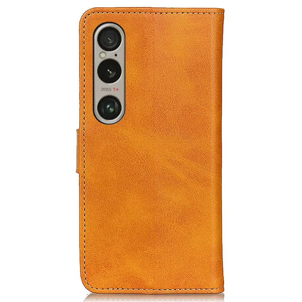 For Sony Xperia 1 VI Cell Phone Case Cowhide Texture Leather Wallet Full Protection Cover - Brown - 7