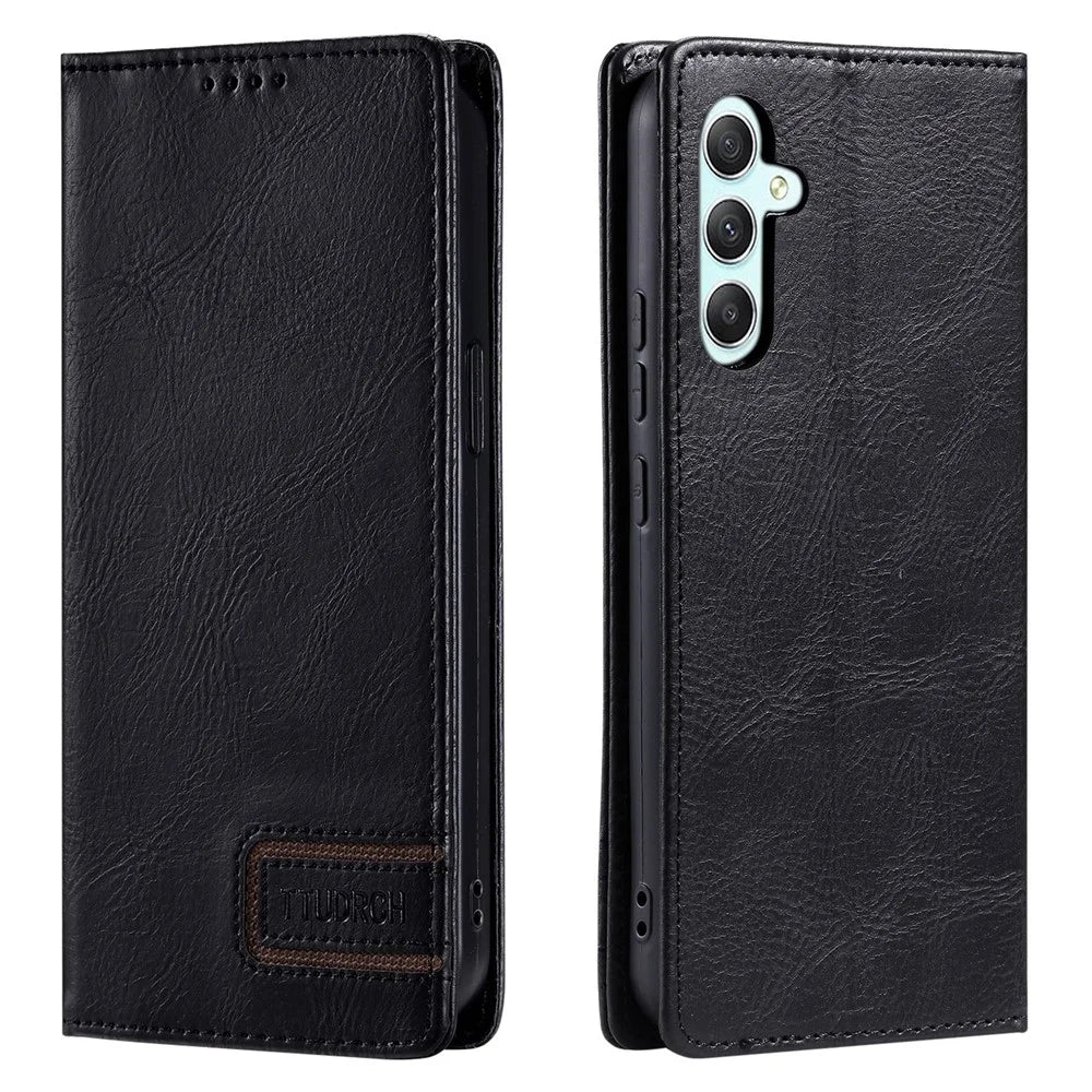TTUDRCH Style 007 For Samsung Galaxy M55 5G / C55 5G / F55 5G Leather Wallet Case RFID Blocking Phone Cover - Black - 1