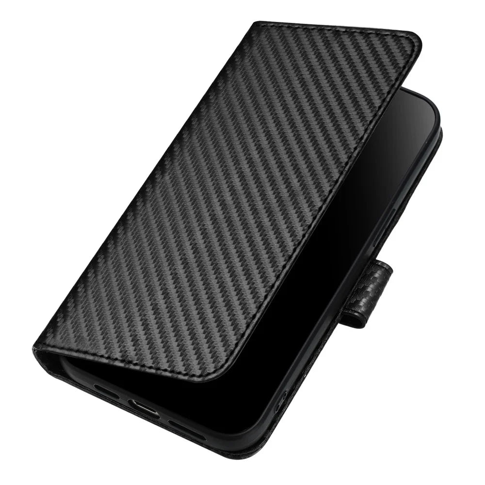 YX0070 For Samsung Galaxy M55 5G / C55 5G / F55 5G Wallet Case Carbon Fiber Texture Leather Phone Cover - Black - 5