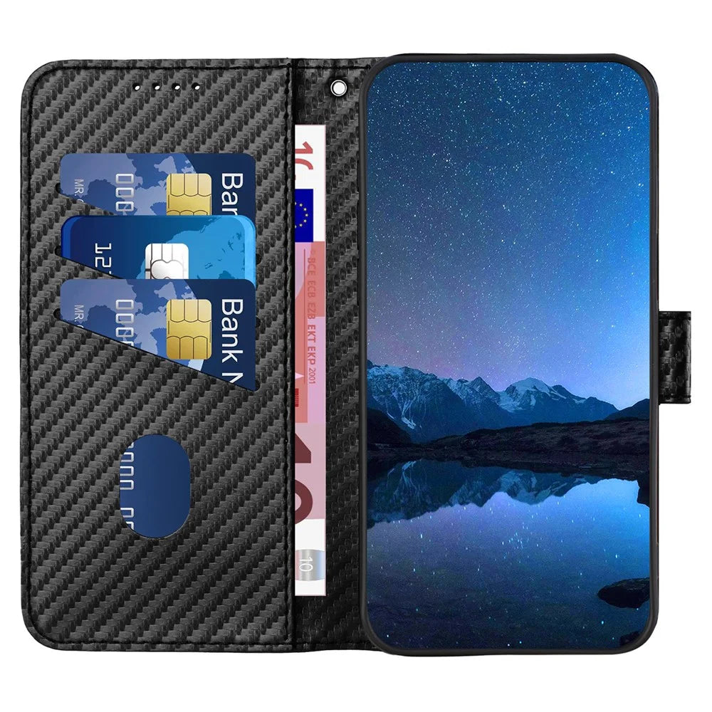 YX0070 For Samsung Galaxy A34 5G Case PU Leather Carbon Fiber Texture Cash Pocket Phone Cover - Black - 2