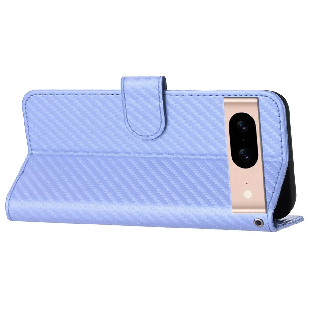 YX0070 For Google Pixel 8a Case Carbon Fiber Texture Shockproof Leather Phone Cover with Wallet - Light Purple - 4