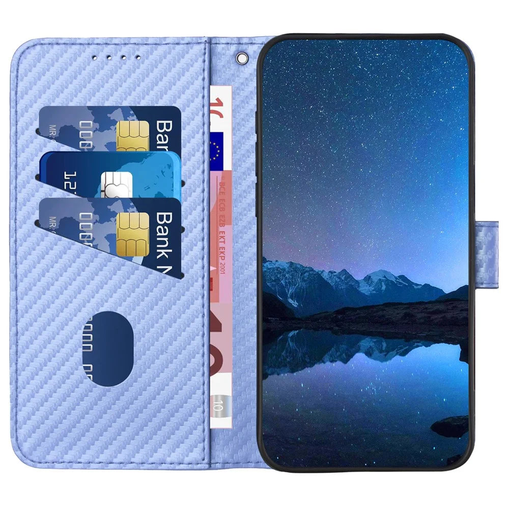 YX0070 For Google Pixel 9 Pro XL Case Carbon Fiber Texture Folio Flip Leather Phone Cover - Light Purple - 2